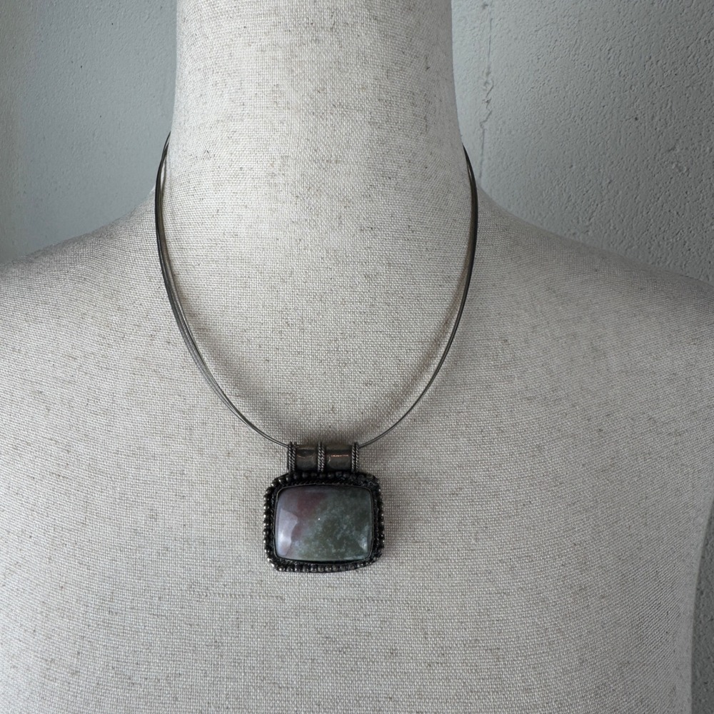 Fairy Grunge Indie Sleeze Y2K Festival Vintage Pink Green Stone Pendant Necklace